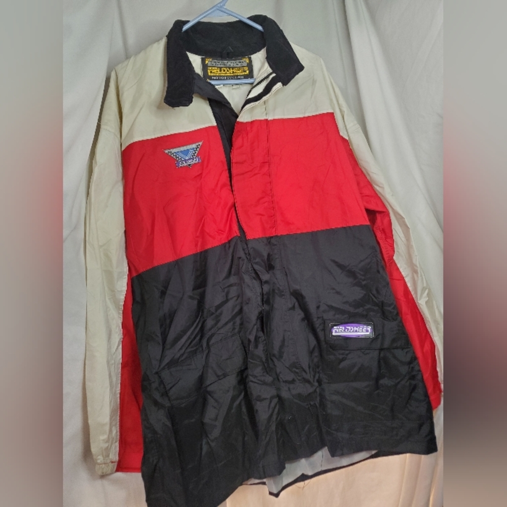Fieldsheer Motorcycle Rain Guard Large L mens Jacket Rain Coat Red Black White